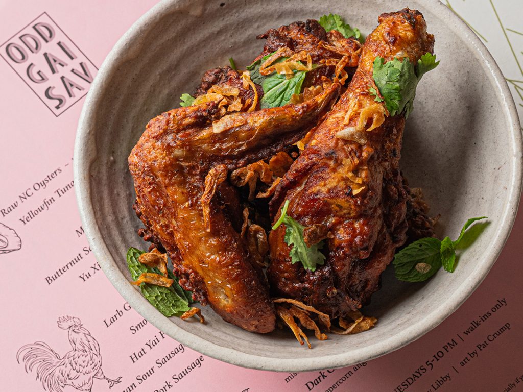 Fried chicken in a white bowl