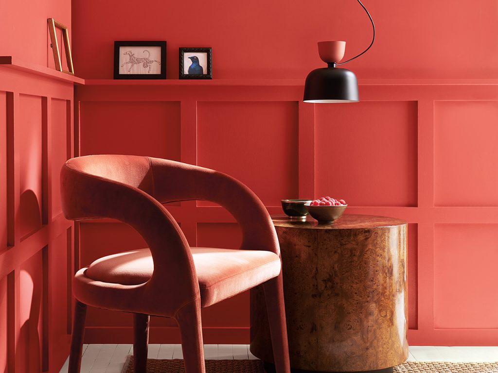 A room painted with Benjamin Moor 2023 color of the year Raspberry Blush