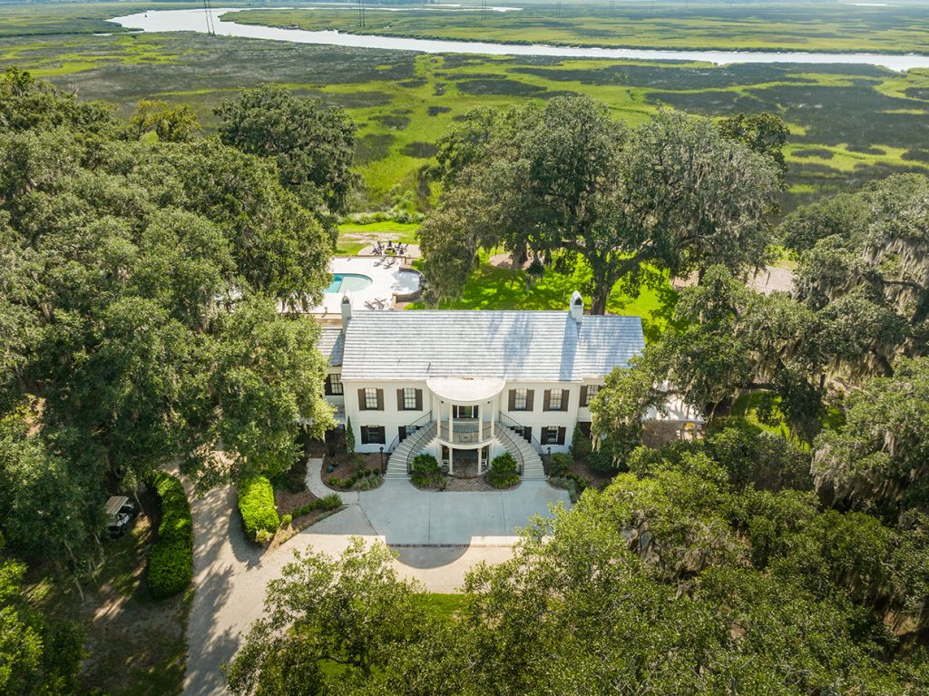 Aerial view of coastal Georgia estate on the marsh