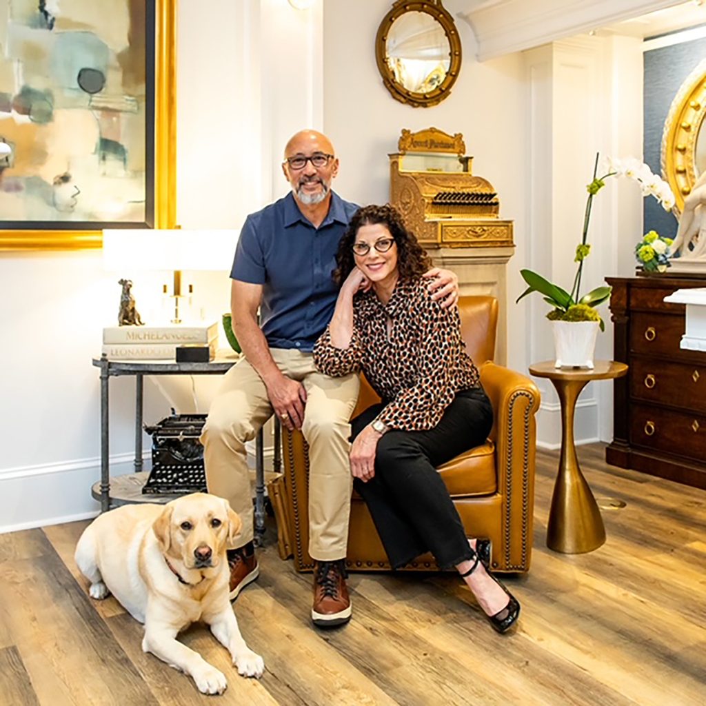 Best of Savannah winner Jones & Bull owners Andy and Robin Napoli and their yellow Labrador retriever