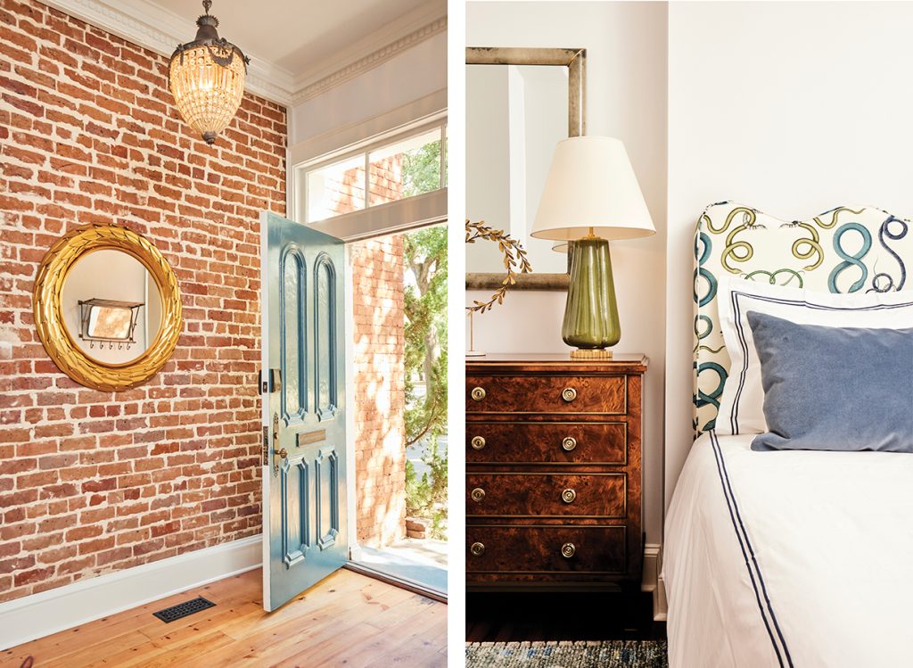 Brick home entryway and master bedroom 