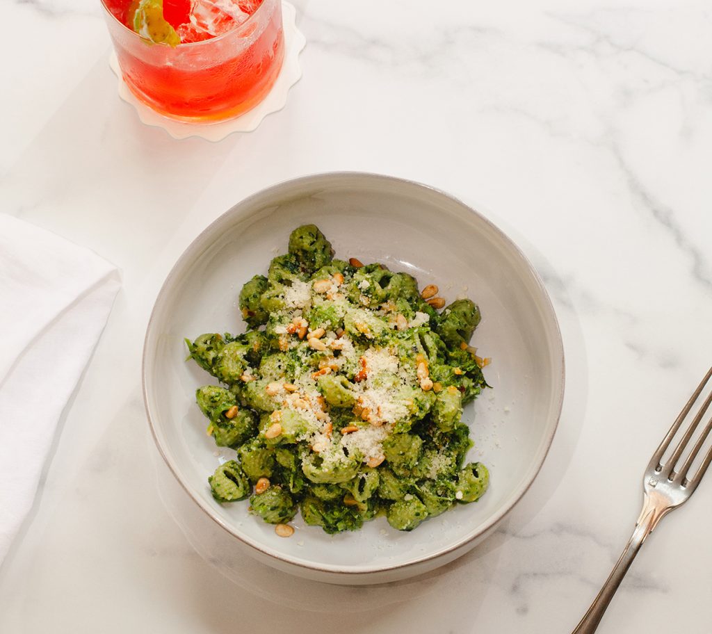 Plate of pesto pasta