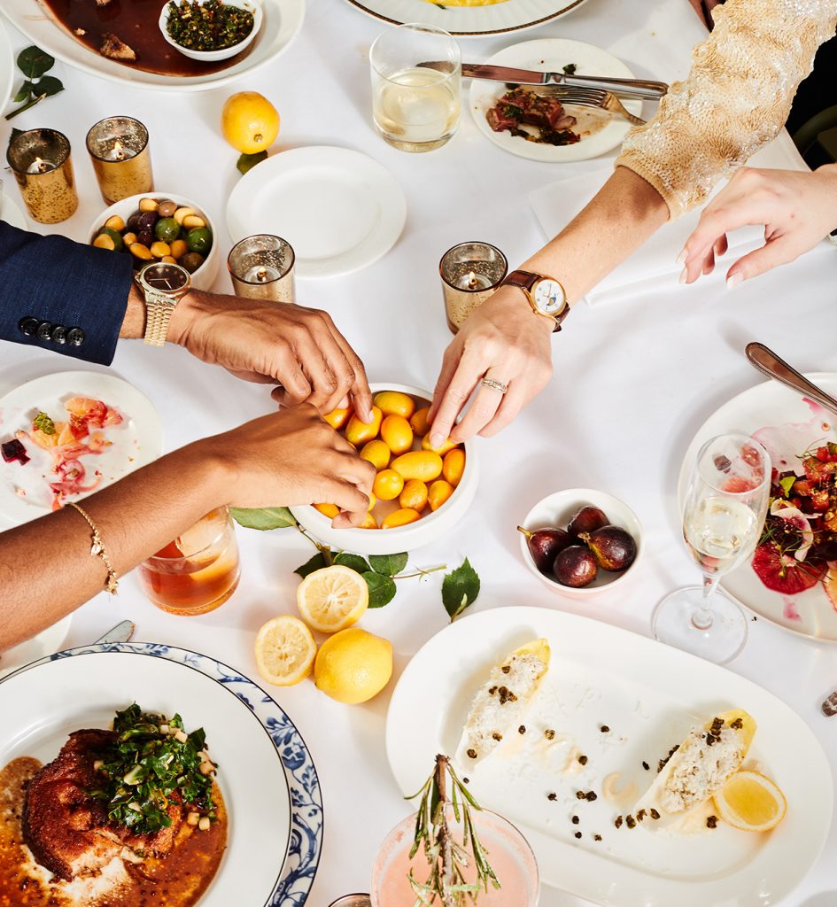 Dining table set with Italian food